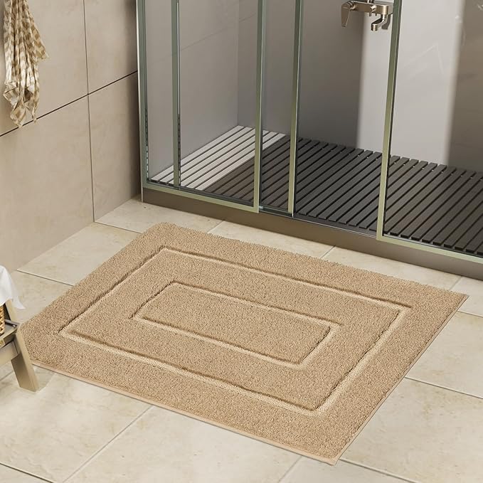 HOMORE Beige Bathroom Rugs 24x36 Inch Bathroom Runner Rugs Non Slip Washable, Soft and Absorbent Microfiber Bath Rug, TPR Backing Bath Mat, Plush Bath Rugs and Mat for Shower Floor