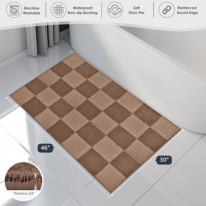 PURRUGS Bathroom Rug Non-Slip Machine Washable 30" x 46", Super Absorbent and Quick-Dry Bath Mat, Extra Soft and Plush Bath Rug for Shower, Bathtub and Sink, Grayish Brown & Coffee