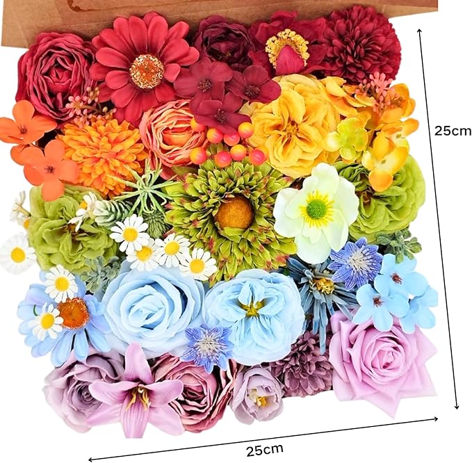 ASTRYAS 38pcs Artificial Flowers Combo Box Fake Silk Rainbow Colorful Flowers Bulks Spring Flowers Floral Arrangements for DIY Wedding Bridal Bouquets Party Home Decoration Valentines Day