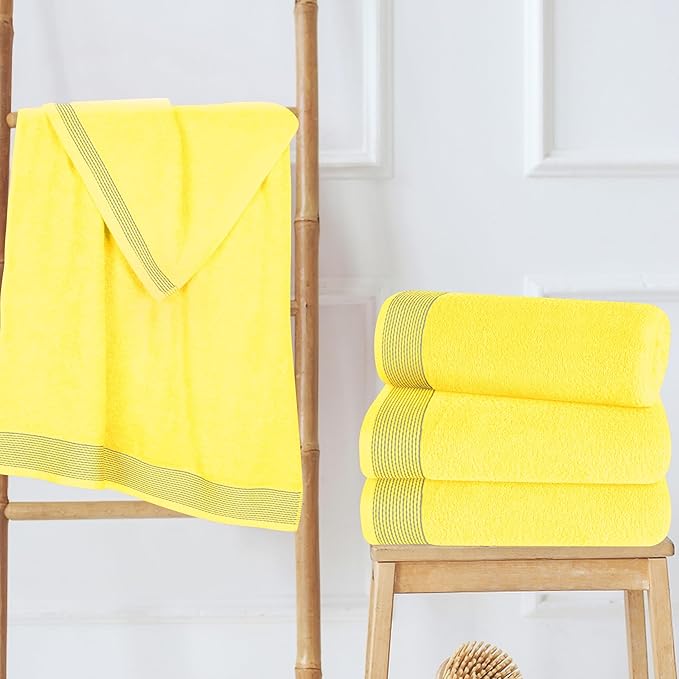 Belizzi Home Ultra Soft 4 Pack Oversized Bath Towel Set 27x54 inches, 100% Cotton Bath Towels, Highly Absorbant Compact Quickdry & Lightweight Towel, Ideal for Gym Travel Camp Pool - Lime Yellow