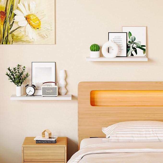 2 Packs Floating Shelves for Wall First Apartment Essentials Aesthetic Decor New Home Must Haves Girl College Student Dorm Decore Guest Room Accessories Bathroom Things Stuff House Bedroom Gifts White