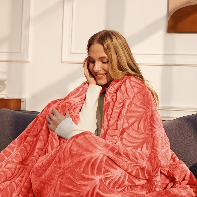 Whale Flotilla Flannel Fleece Queen Size Blanket for Bed, Soft Fluffy Velvet Bedspread Coverlet with Decorative Vintage Pattern for All Season, Warm and Lightweight, 90x90 Inch, Coral
