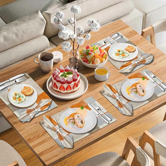 MCALK 4 Each Orange Placemats and Cloth Napkins Set of 8, Modern Abstract Art Painted Placemat for Home Kitchen Decor (Placemats 18 "x12 Cloth Napkins 18 "x18)