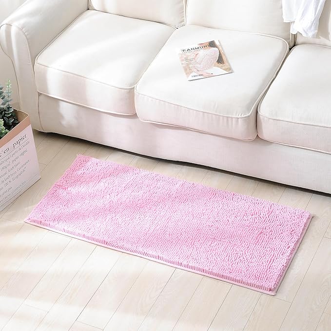 ZiYiJuan Bathroom Rugs, Super Absorbent Luxury Shaggy Chenille Bath Mats, Durable Soft Bath (Pink,20x47(in)