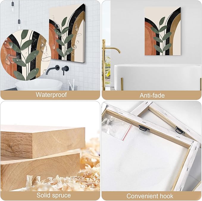Boho Wall Art Prints Set of 3, Neutral Abstract Geometric Canvas Artwork for Bedroom, Bathroom, Living Room, Office (12x16 Inch x 3 Pieces)