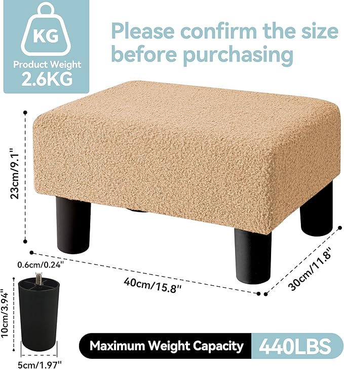 BRIAN & DANY Small Foot Stool Ottoman, Footstool with Legs, Teddy Velvet Foot Rest for Living Room, Bedroom and Office, Champagne Color