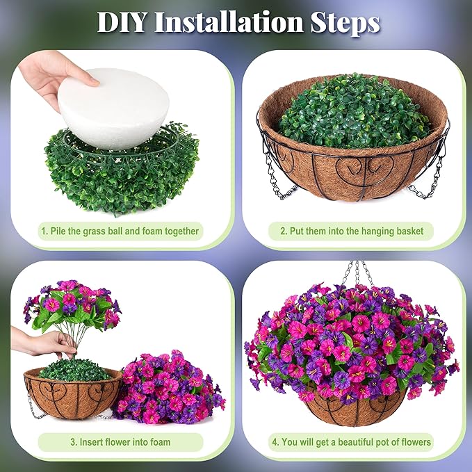Artificial Fake Hanging Flowers with Basket, Faux Silk Morning Glory Flower Arrangement for Spring Summer Decor, Hanging Plant for Patio Garden Porch Outdoor Decor