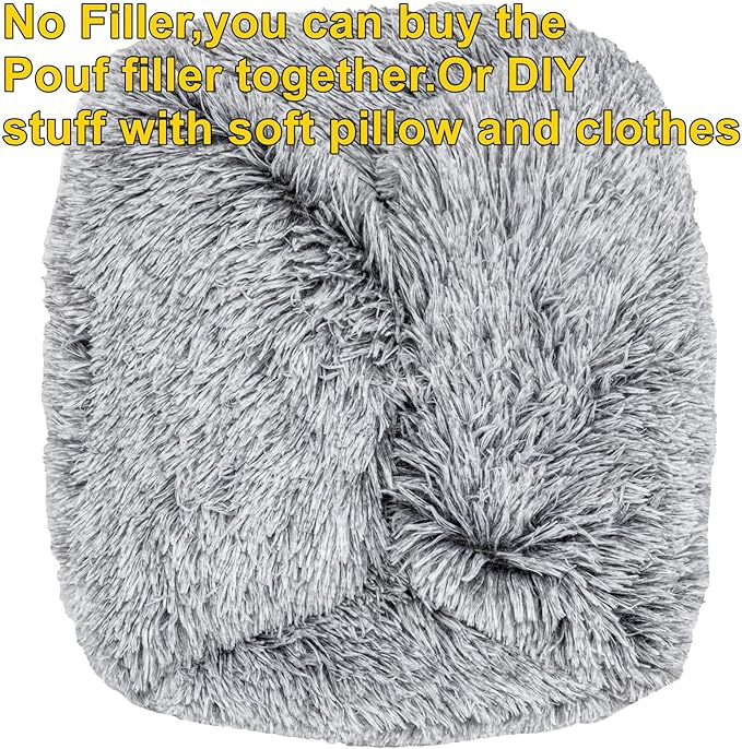 Asuprui Grey Ottoman Foot Rest NO Filler Pouf Ottoman Unstuffed 20x20x12 Inches Round Pouf Seat Bean Bag Chair Foldable Floor Chair Storage for Living Room Bedroom Cover ONLY