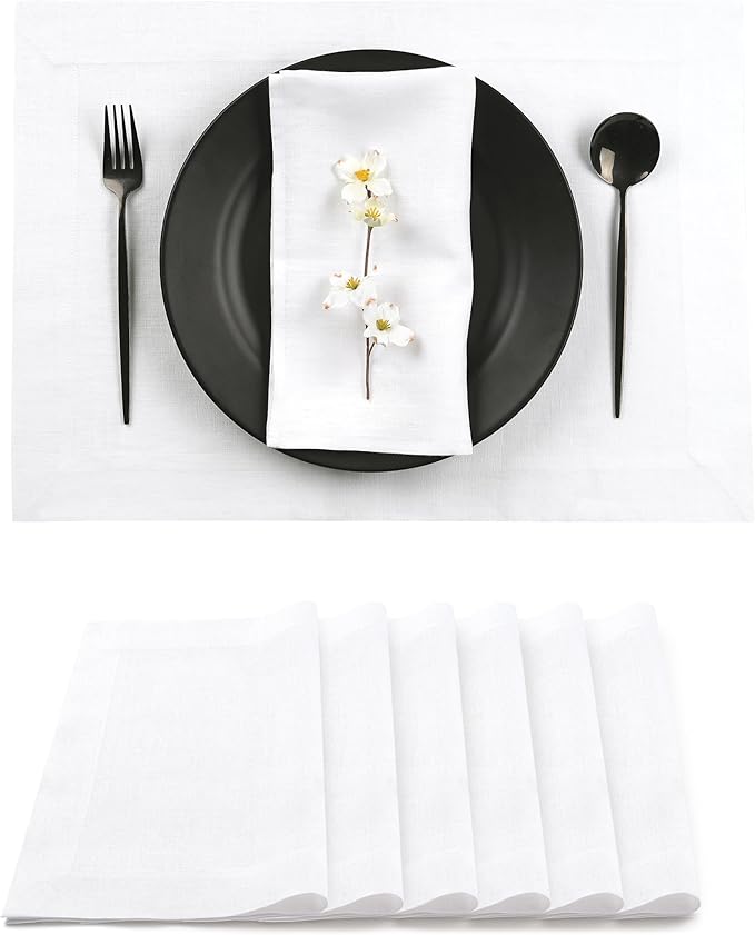 D'Moksha Homes Linen White Placemats Set of 6-100% Pure Linen Placemats 14 x 19 Inch for Summer - Handcrafted and Machine Washable