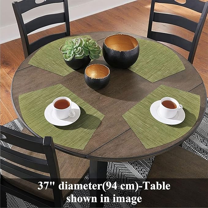SHACOS PVC Woven Vinyl Wedge Placemats Set of 4 Round Table Placemats Wipe Clean Heat Resistant Round Table Mats (4, Green)