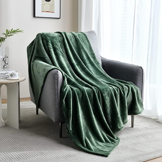 SOCHOW Flannel Fleece Blanket Throw Size, All Season Super Soft Cozy Blanket for Bed or Couch, Olive Green, 50x60 inches