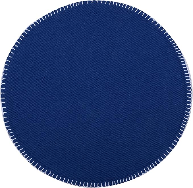 Urban Villa Round Placemats with Embroidery Stitches Blue Color with White Stitches 100% Cotton Fused Place Mats 16'' Round Over Sized Set of 6 Tablemats for Family Dinners Wedding Parties Tablemats