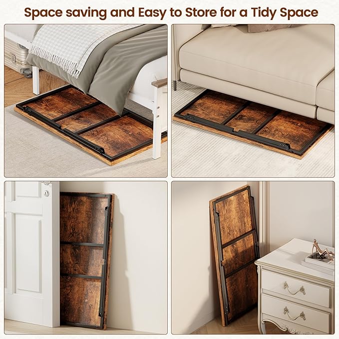 Small Folding Coffee Table for Small Spaces, Leg Latches Collapsible Foldable Coffee Table Portable Sturdy, No Assembly Low Tables for Living Room (Rustic Brown, Opened Size: 31.5L"×15.75W"×14.37H")