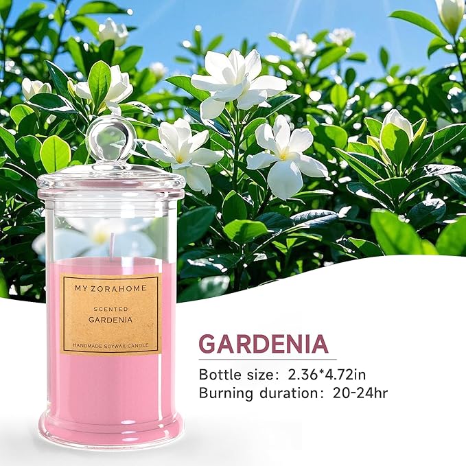 Bottle Shape Soy Wax Gardenia Scented Candle, Aromatherapy Candles for Home Scented or As a Birthday/Holiday Gift for Your Loved(3.5OZ/24Hours Burning)