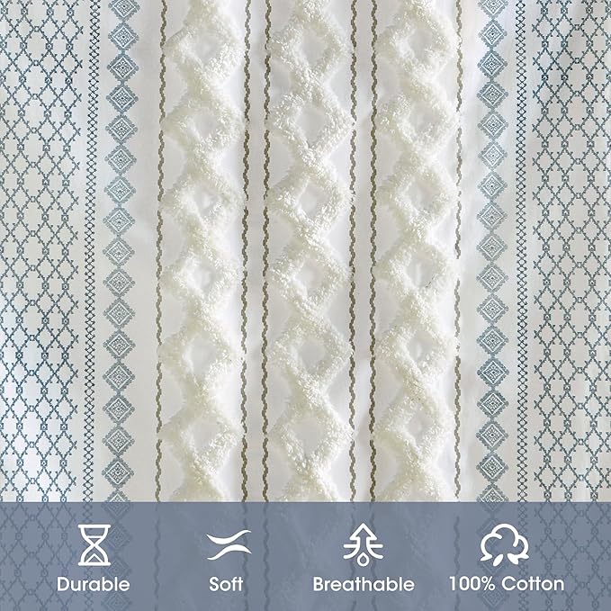 INK+IVY Boho Curtains for Bedroom Single Panel Window Curtains for Living Room, 100% Cotton Tufted Chenille Stripe Modern Farmhouse Curtains Light Filtering Drapes for Bedroom, 50" x 84", Ivory/Navy