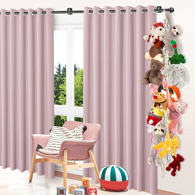 2PCS Stuffed Animal Hammock Corner - 78 Inch Stuffed Animal Storage with 40PCS Clips, Boho Stuff Animal Organizer with Wooden Ring Hanging Stuffed Animal Holder for Wall or Corner Nursery Collection