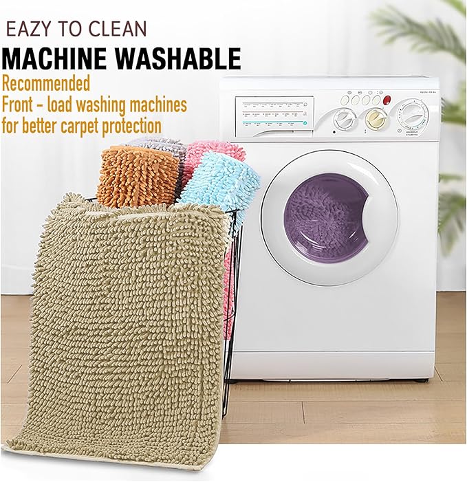 Bathroom Rugs Mat 56x24 Non Slip Chenille Bath Mats Bath Rugs for Bathroom Shower Beige