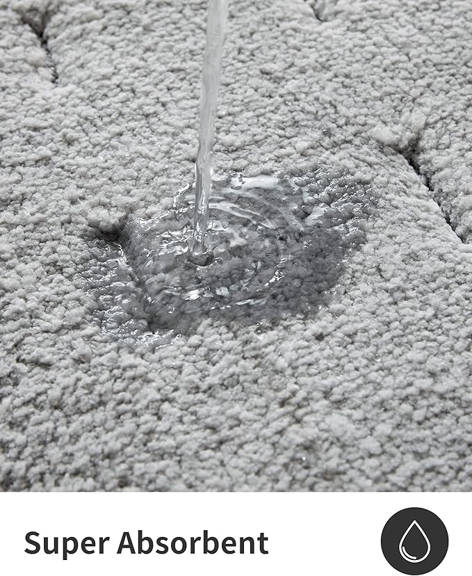 ILANGO Grey 60120 Bathroom Rugs Bath Mat Set, Dries Quickly,Non Slip Fluffy Shaggy Bath Washable Mats Set for Bathroom,Tub
