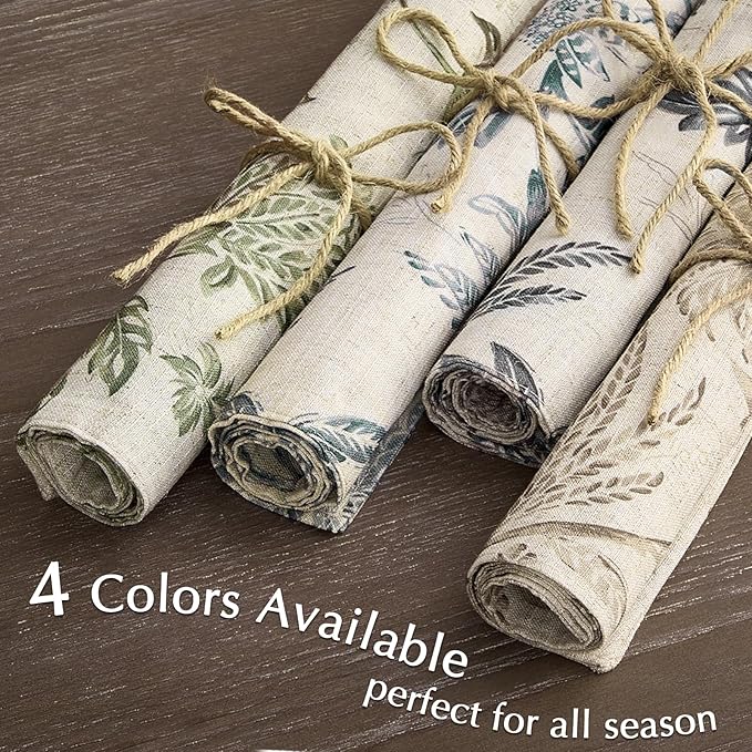 JINCHAN Linen Floral Fall Placemats Set of 4 Cloth Table Mats Rustic Cottagecore Jacobean Outdoor Seasonal for Kitchen Dining Table Decor Non-Slip Washable Tablemats 13x19 Inch Taupe