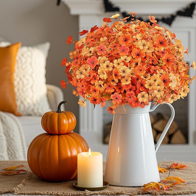 AmyHomie 16 Bundles Artificial Fall Flowers for Outdoor Outside Fall Decoration UV Resistant Faux Flowers No Fade Fake Plastic Plants Garden Porch Window Box Decorating