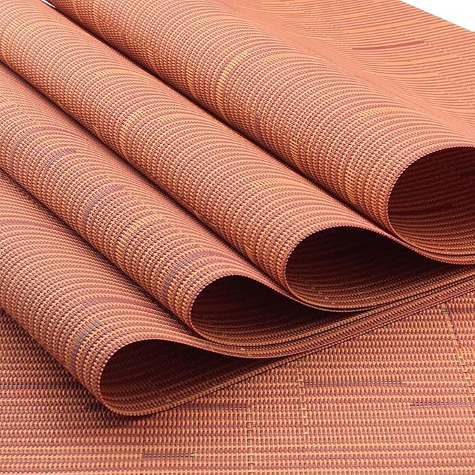 Exquisite Woven Vinyl Placemats for Dining Table Heat Resistant PVC Table Mats (Pack of 6, Orange)