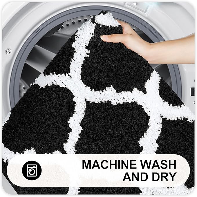 OLANLY Bathroom Rugs 71x24, Soft and Absorbent Microfiber Bath Rugs, Non-Slip Shaggy Shower Carpet, Machine Wash Dry, Bath Mats for Bathroom Floor, Tub and Shower, Black
