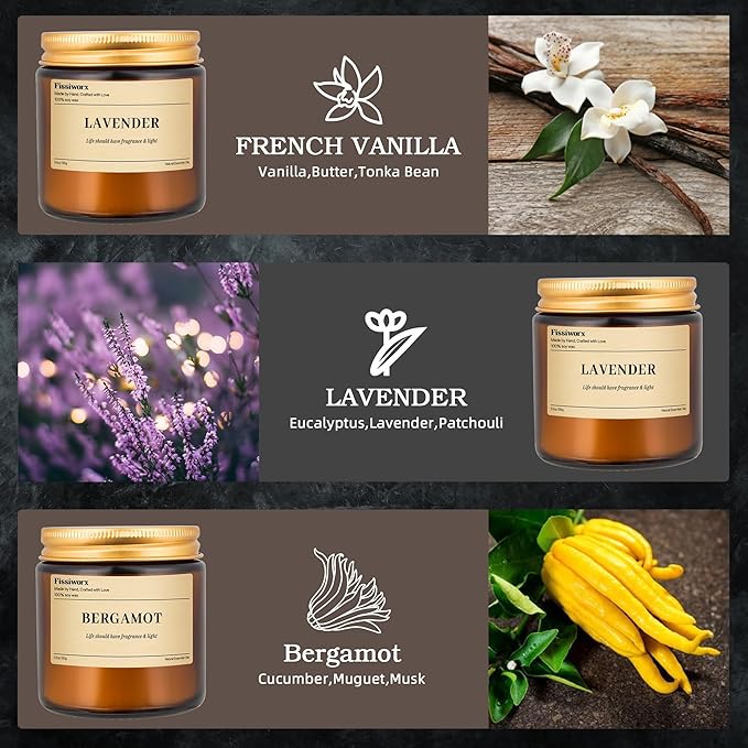 9 Pack Soy Candles for Home Scented |(Lavender/Jasmine/Bergamot) Long-Lasting 270 Hours, Natural Scented Candles Gift for Women & Men, Birthday, Mother’s Day, Christmas, Thanksgiving