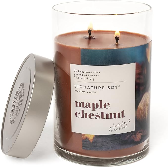 Lidded Maple Chestnut Scented Candle, Extra Large Jar