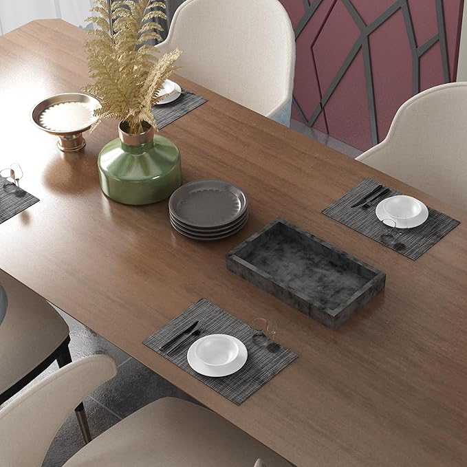 Placemats Set of 6 Washable Indoor/Outdoor Vinyl Place Mats for Dining Table Durable Non-Slip Heat Resistant PVC Weave Table Mats(Cappuccino)