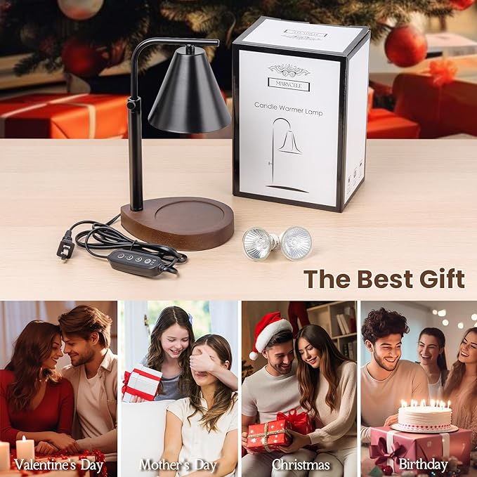 Black Candle Warmer Lamp with Timer, Height Adjustable Electric Lamp Candle Warmer, Black Home Room Decor Aesthetic Gifts for Women