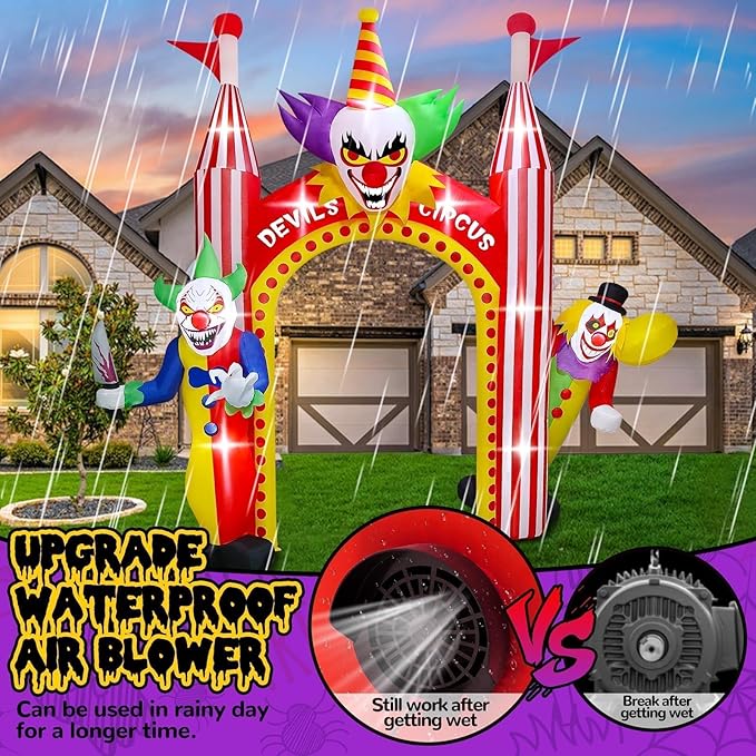 Kalolary 12 FT Halloween Inflatables Clown Archway Outdoor Decorations, Giant Clown Arch Blow Up Yard Decorations Scary Inflatable with Build-in Lights for Yard Garden Lawn Indoor Outdoor Decor