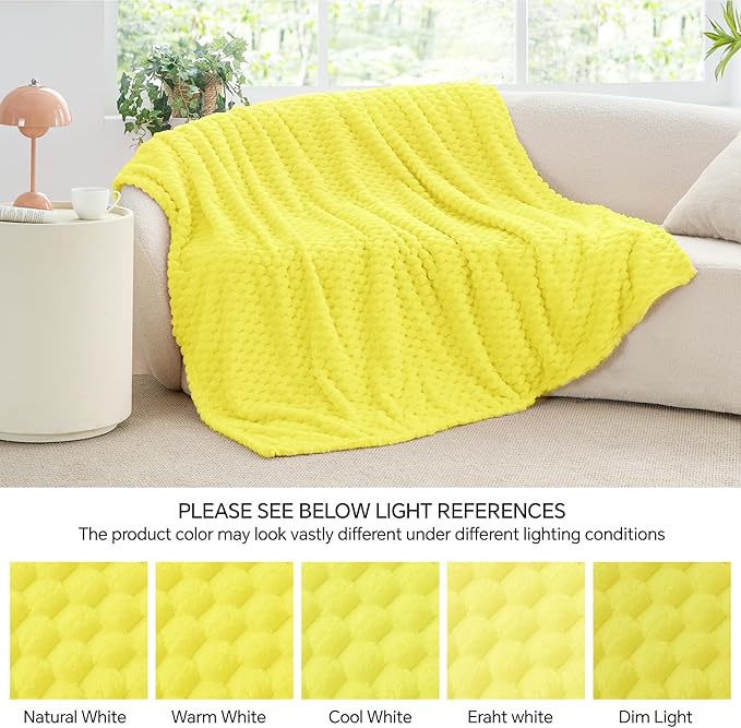 BEDELITE Fleece Throw Blanket for Couch & Bed - 3D Jacquard Decorative Amber Yellow Blanket, Super Soft and Cozy Warm Fuzzy Blanket All Seasons Suitable, 50x60Inches