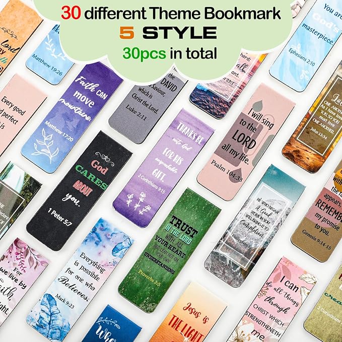 Chinco 30 Pcs Christian Bookmarks Magnetic Bible Verse Bookmarks Religious Scripture Inspirational Church Supplies Motivational Prayer Page Clip for Women Kid Student Teacher School Gift (Mixed)