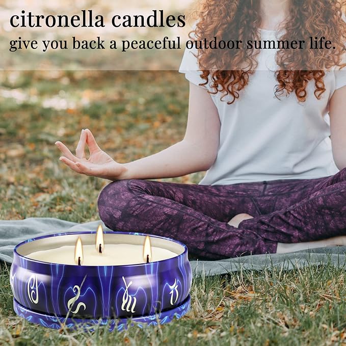 Citronella Candles, 4 x 80hrs Long Lasting 3 Wicks Scented Candles, Large 14.5 oz Decorative Indoor & Outdoor Candles for