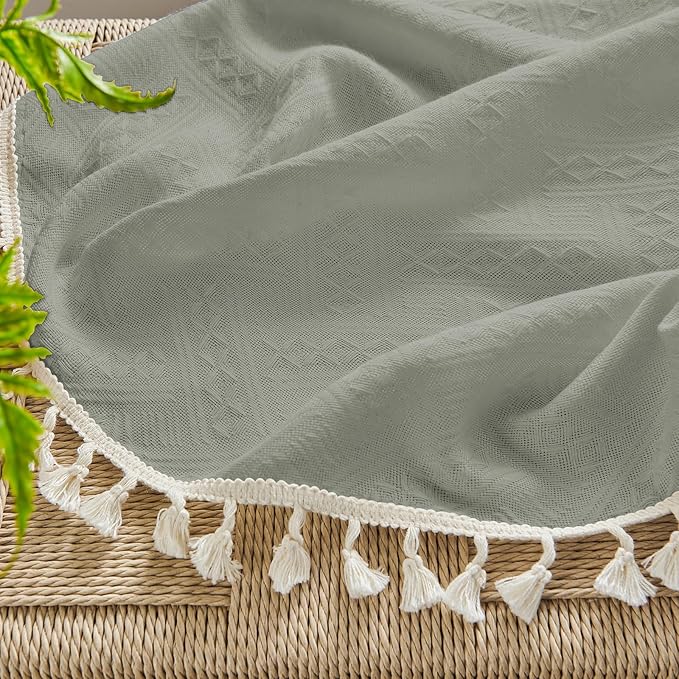 Joydeco Custom Boho Curtains - 1 Panel, Super Soft Light Filtering Country Rustic Semi Sheer Curtains for Bedroom & Living Room, Greyish Green