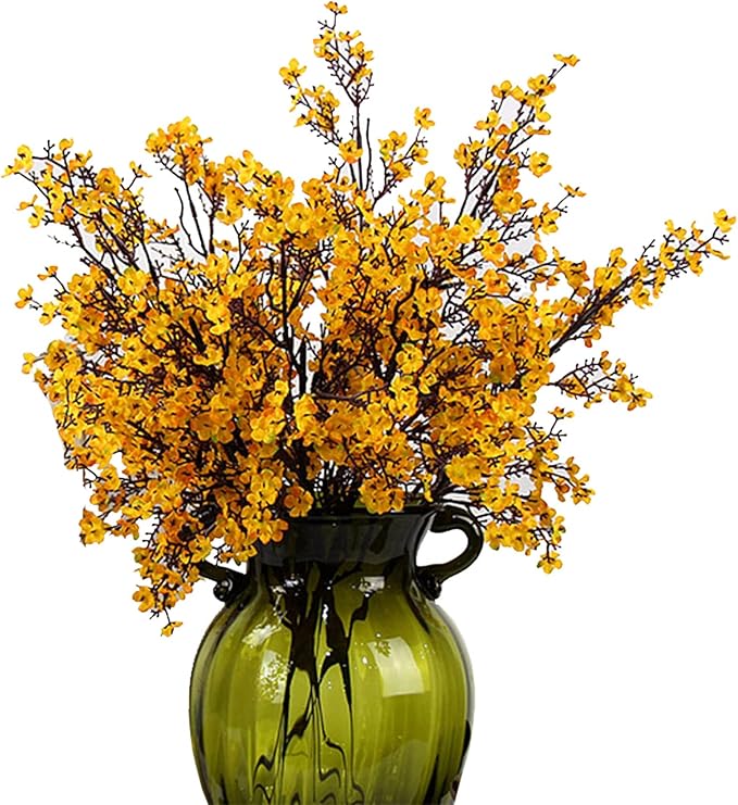 JAKY-Global Babys Breath Orange Silk Artificial Flowers 12 Bundle Fall Stems Fake Plants Decor Wedding Party Decoration Bouquets Real Touch DIY Home Garden(Yellow Orange 12Bundles)