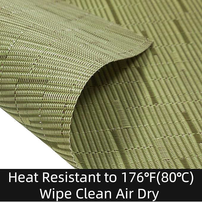 SHACOS PVC Woven Vinyl Wedge Placemats Set of 4 Round Table Placemats Wipe Clean Heat Resistant Round Table Mats (4, Green)