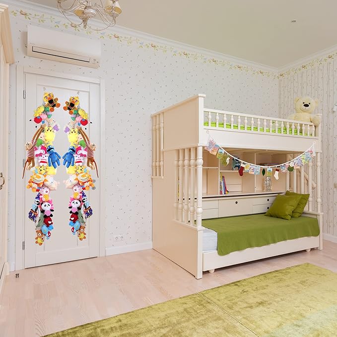 80" Cotton Hanging Storage Chain For Stuffed Animals Storage with 20 Metal Clips Stuffed Animal Display Holder Chain for Wall or Corner Nursery Play Room