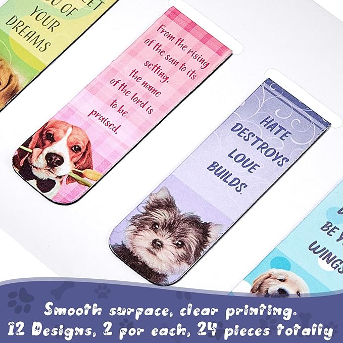 Zonon 24 Pieces Christian Magnetic Bookmarks Magnet Page Markers Christian Puppy Bookmarks Assorted Set for Teachers Reading Supplies