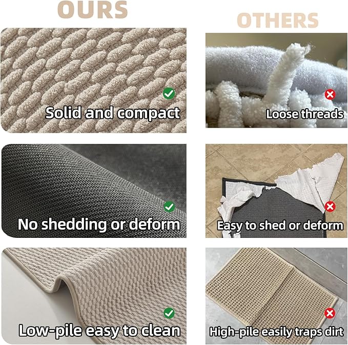 Bathroom Runner Rugs, Long Bath Mat Runner Washable Thin Quick Dry Low Pile Bathroom Runner Rugs Non Slip, Beige 24"x70"
