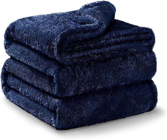 Exclusivo Mezcla Plush Fuzzy Fleece Bed Blanket Queen Size, Super Soft, Fluffy and Warm Blankets,Suitable for All Seasons (Navy Blue, 90x90 Inches)