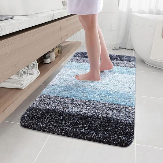 Arotive Microfiber Bathroom Rugs, Shaggy Soft and Absorbent Bath Rug, Non-Slip, Thick Plush Machine Washable Dry Bath Mats for Bathroom, Tub and Shower, 40x32, Blue