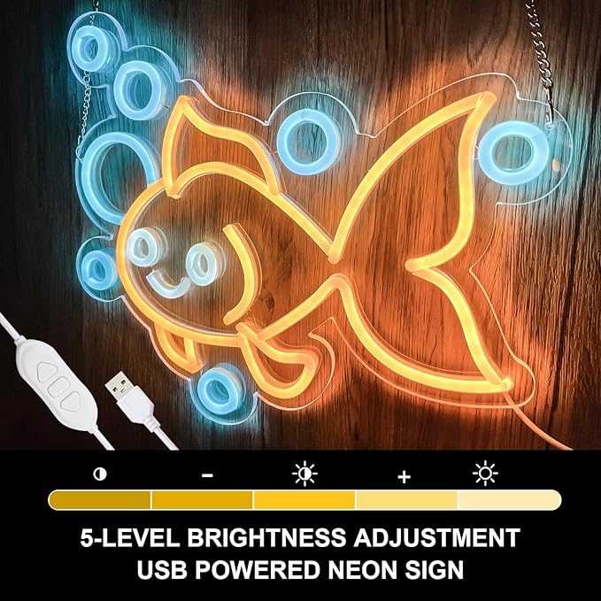 Fishing Neon Signs for Wall Decor,Bright Dimmable Led Goldfish Fish Animal Neon Light Powered by USB for Fishing Decor Room Bedroom Birthday Party Kids Gifts Man Cave Living Room