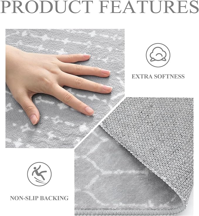 Lahome Moroccan Machine Washable Rugs - 5x7 Area Rugs for Living Room Soft Non-Slip Throw Indoor Grey Rug, Modern Geometric Print Low-Pile Floor Carpet for Bedroom Under Dining Table Home Office