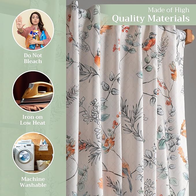 Maison d' Hermine Curtains for Living Room 100% Cotton 124 inch Length One Panel Light Filtering Curtains for Bedroom Windows with Rod and Loop Pockets Drapes (Whitish Shabby Chique, 50" W x 124" L)