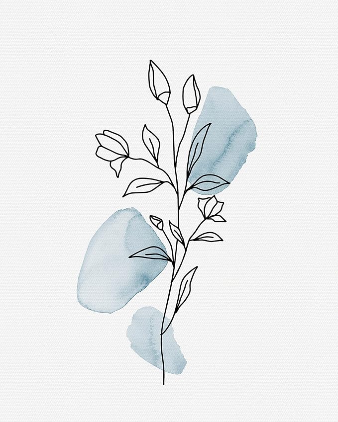 HesenDot Boho Art wall Décor,Botanical Print Set of 3, Blue Gallery Wall art,Abstract Line Watercolor Floral Home Decor,living room,bedroom