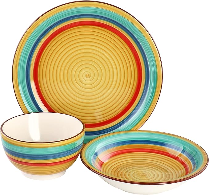 Gibson Home Rainbow 12 Piece Stoneware Dinnerware Set in Yellow Multi