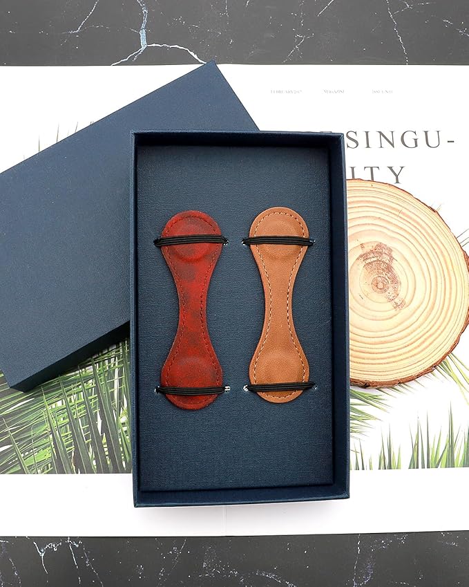 2Pcs Magnetic Leather Bookmarks with Gift Box, Vintage Faux Leather Book Mark, Double-Sided Magnetic Bookmarks Supplies Gift for Men&Women Read Book Lovers (Red + Brown)
