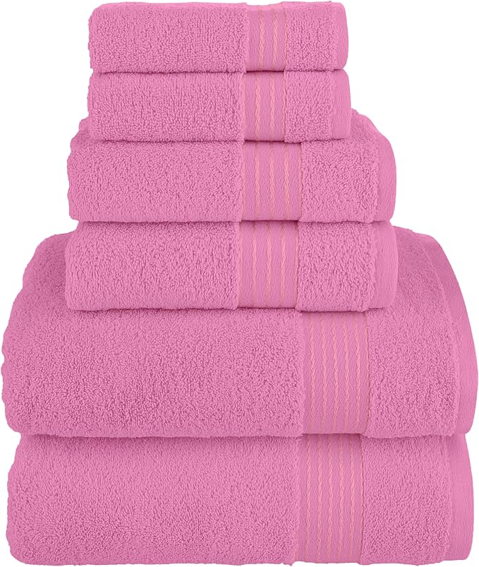Elegant Comfort Premium Cotton 6-Piece Towel Set, Includes 2 Washcloths, 2 Hand Towels and 2 Bath Towels, 100% Turkish Cotton - Highly Absorbent and Super Soft Towels for Bathroom, Light Pink
