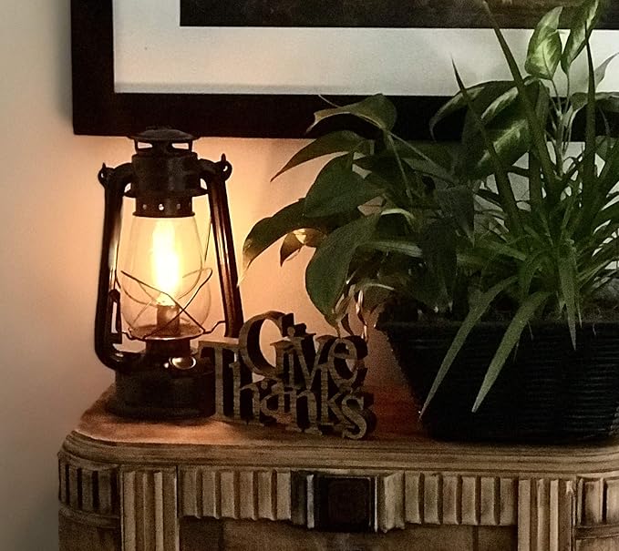 Dimmable Electric Lantern Table Lamp with line Cord dimmer and Edison Style Vintage Bulb-Rustic Rust Finish